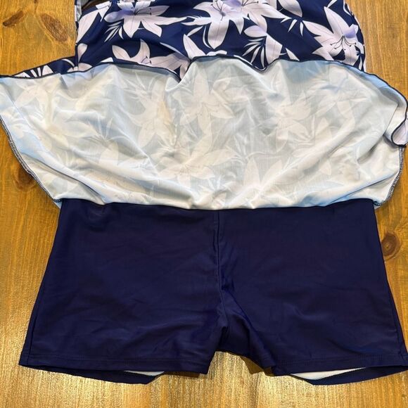 Navy & purple floral swimdress built in boy shorts one piece swimwear NWOT 2XL - Picture 7 of 15
